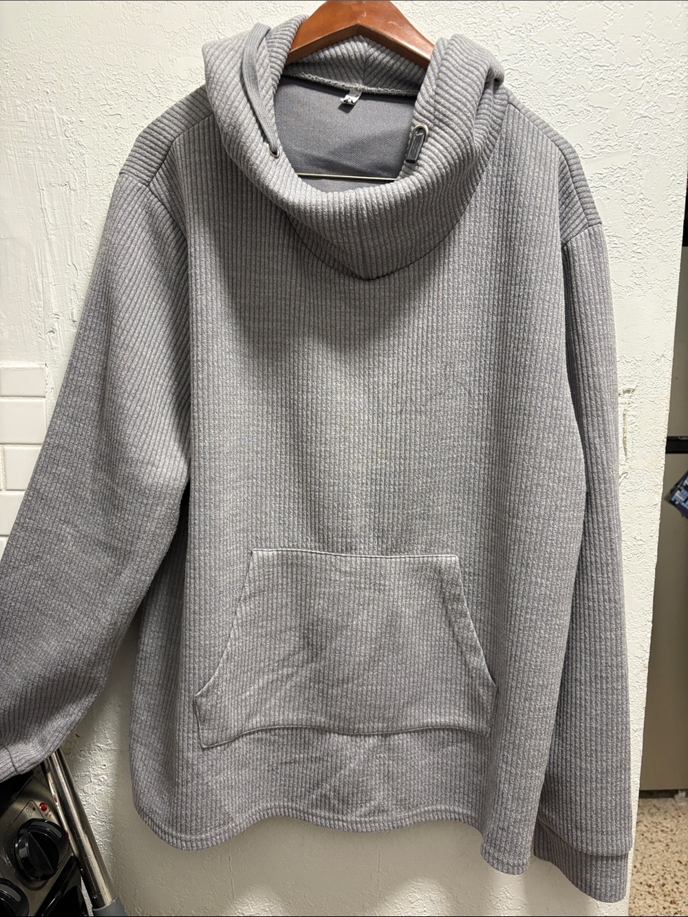 Men's Light Gray Ribbed Turtleneck Sweater Hoodie